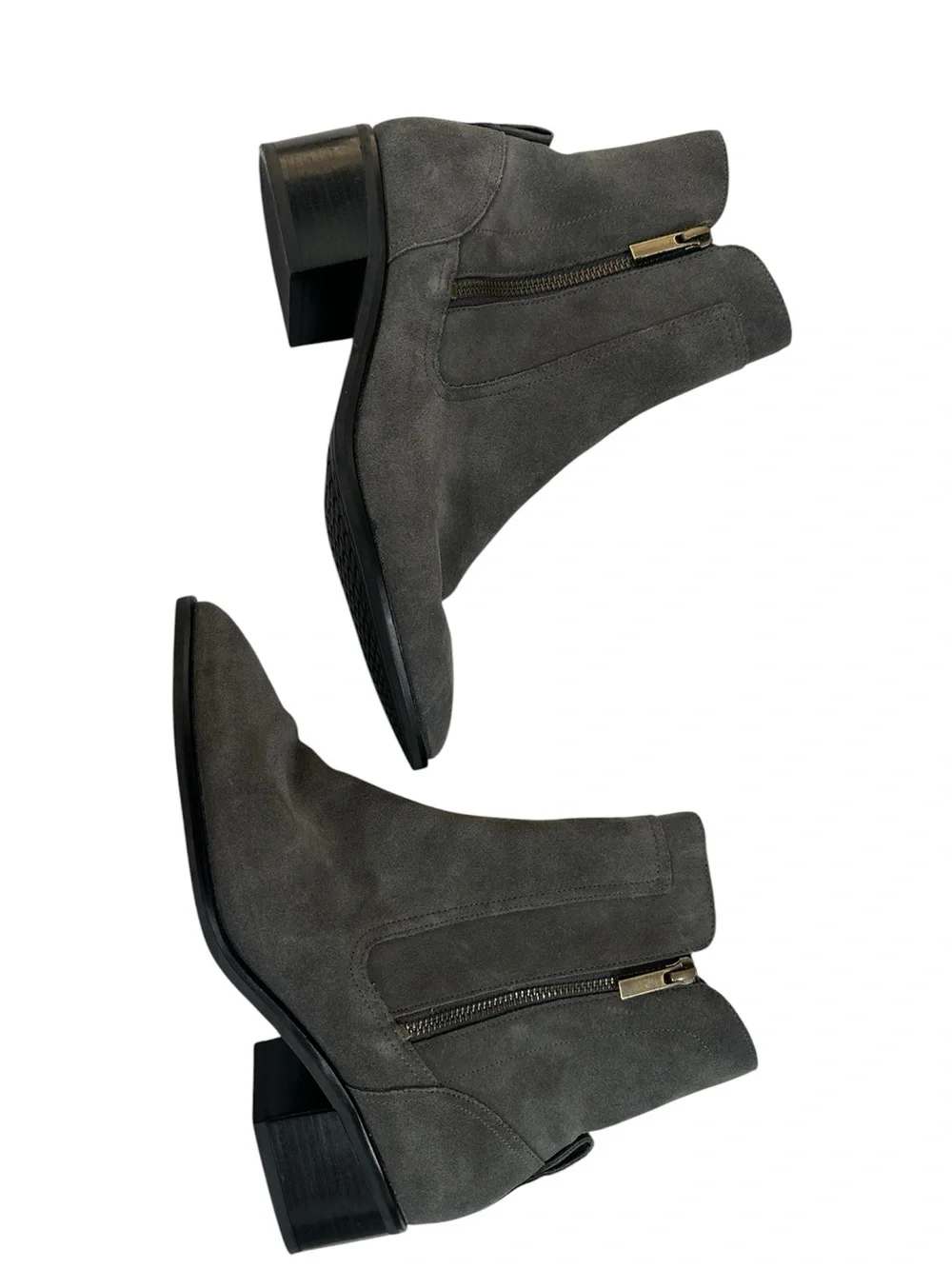 Cole Haan Grand 360 Gray Faux Suede Ankle Boots Size 8B Side Zip Booties